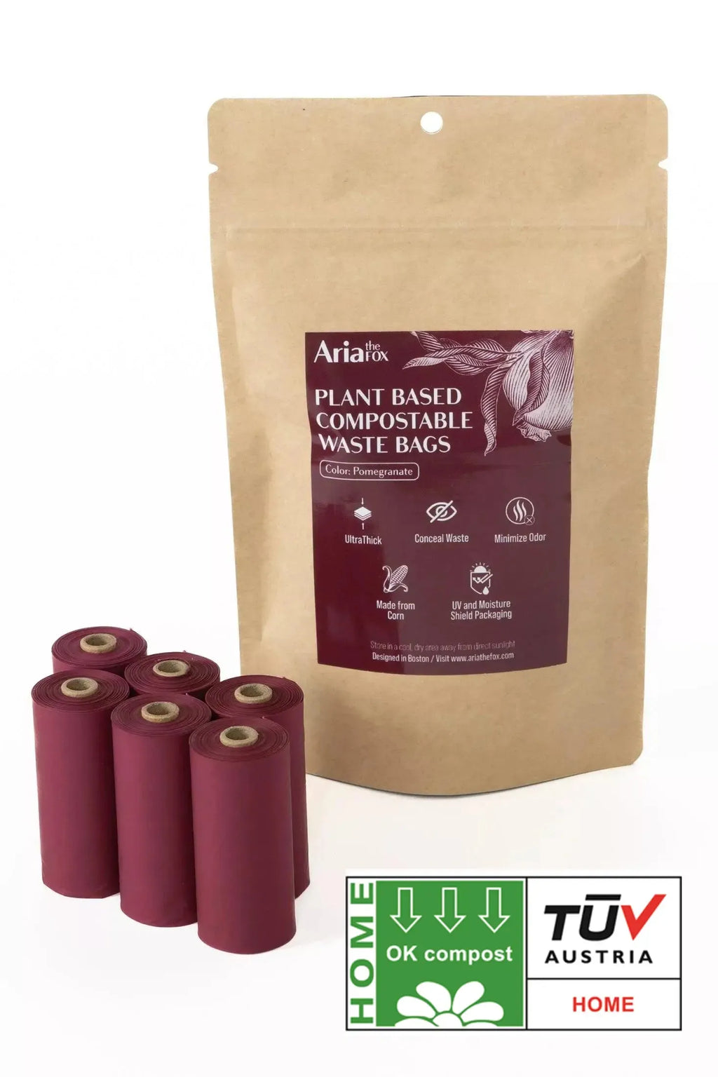 Front view of Compostable Dog Waste Bags in green by Aria the Fox