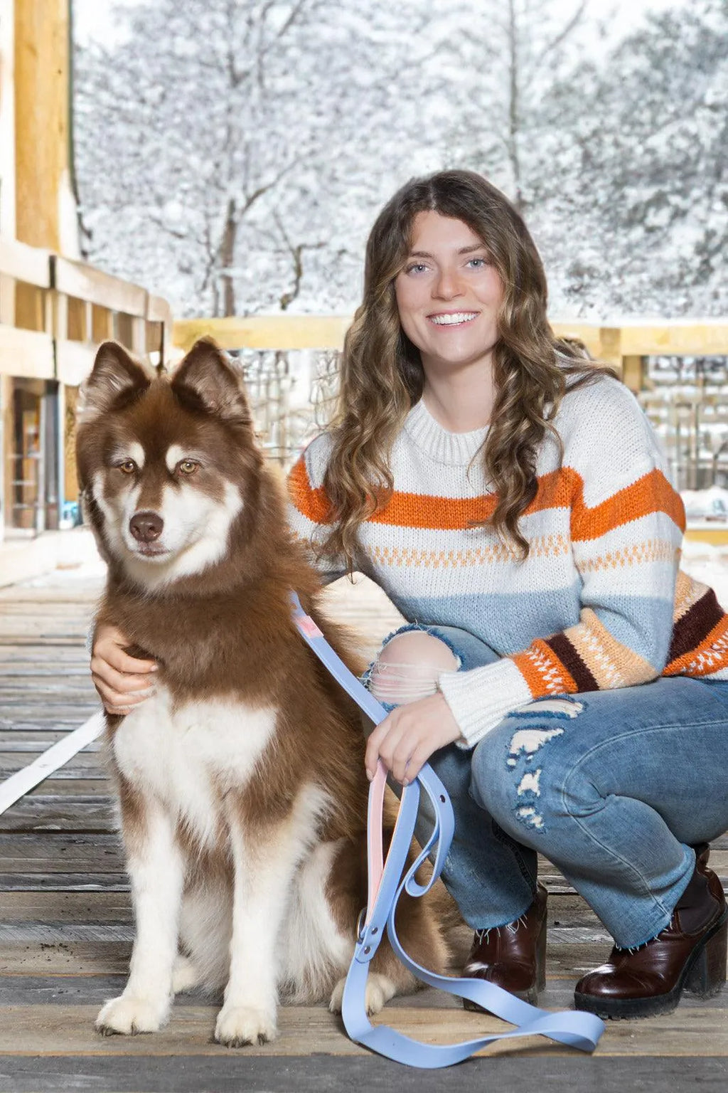 Side view of Blue Sky Orchid Waterproof Dog Leash in action