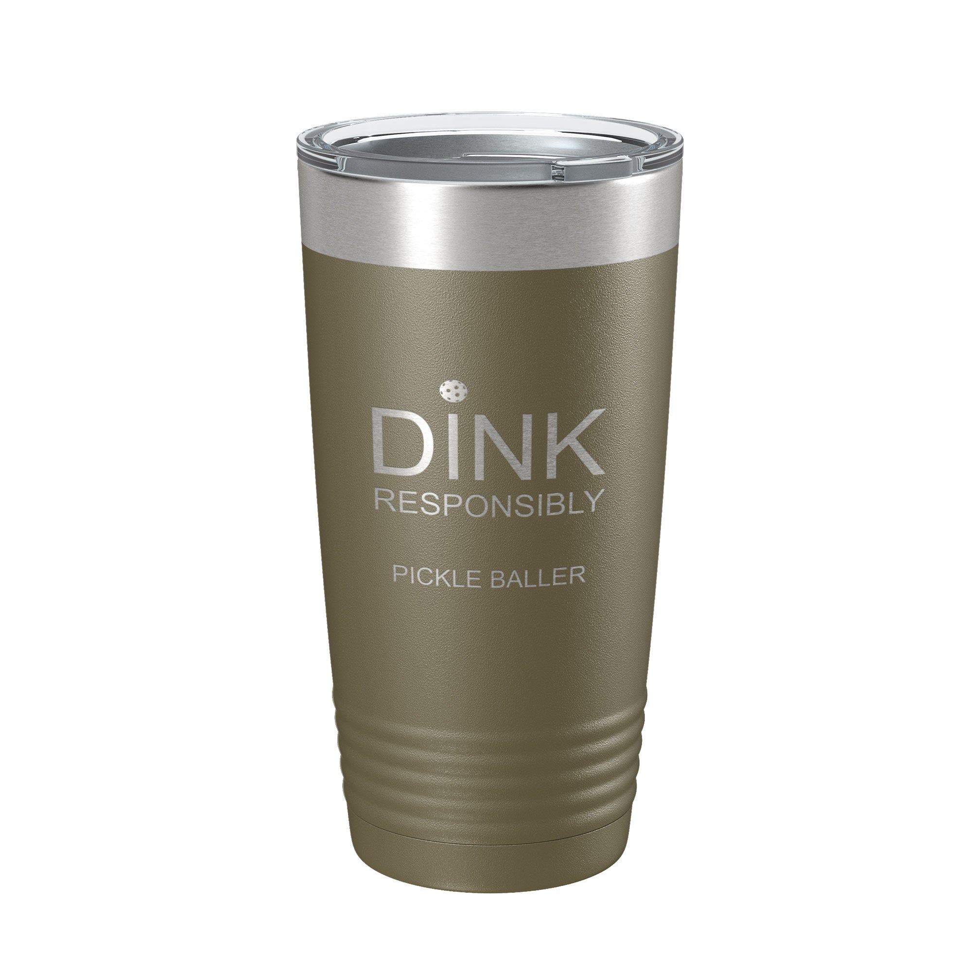 Dink Responsibly Tumbler with iced drink on a picnic table