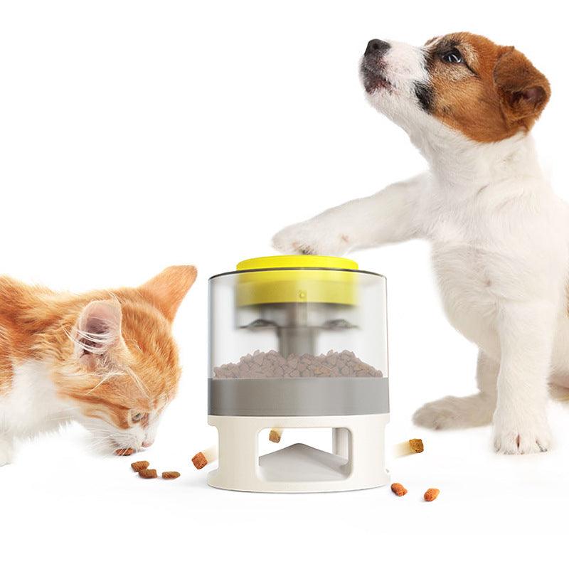 Happy dog playing with Interactive Dog Food Dispenser Toy at home