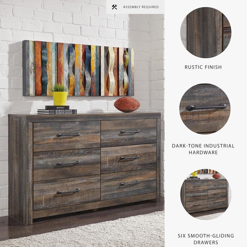 Rusticated Six Drawer Dresser Weathered Brown Bedroom