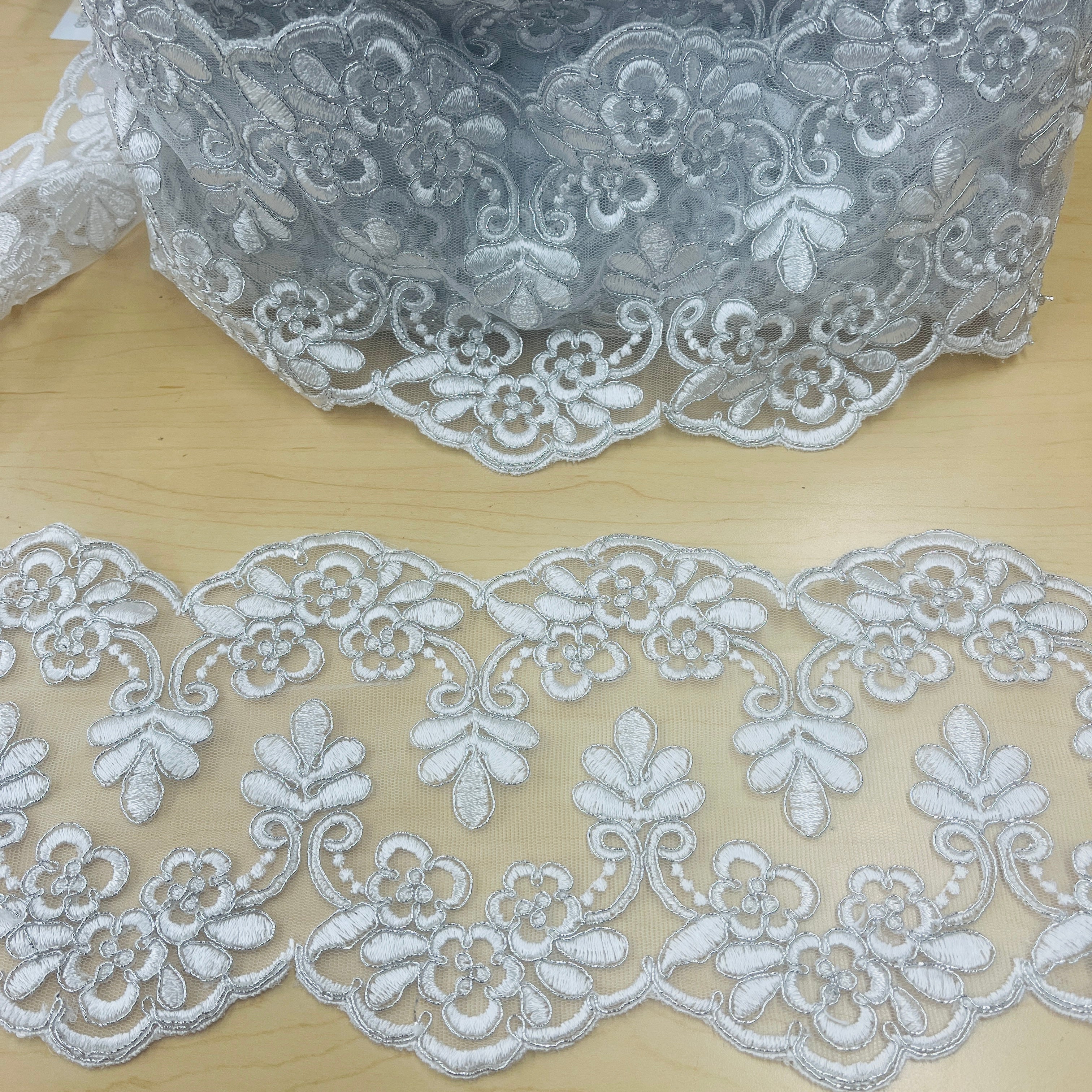 Beautiful scalloped edges of Floral Lace Trim showcased