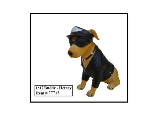 Close-up view of Biker's Dog Buddy Hersey figure for 1:12 scale models