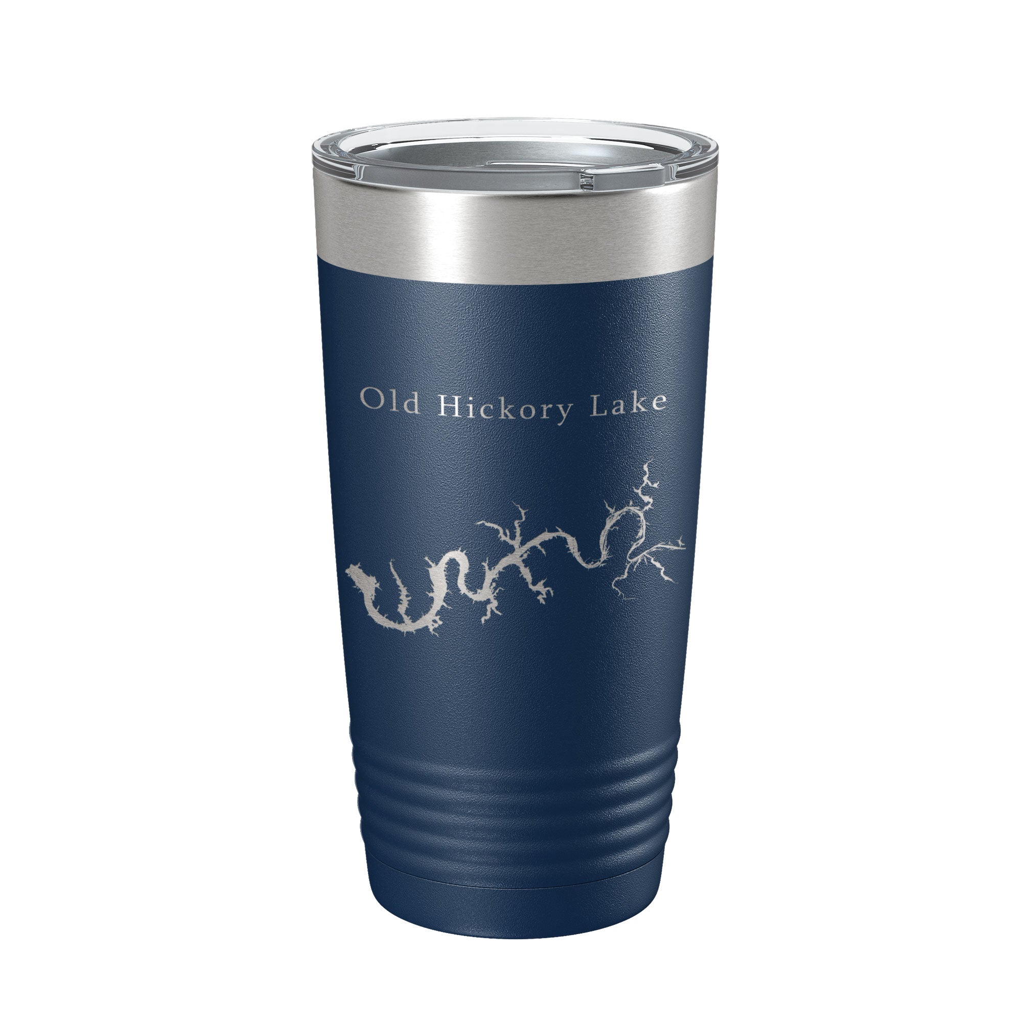 Side view of Insulated Old Hickory Lake Map Tumbler showcasing the lake map