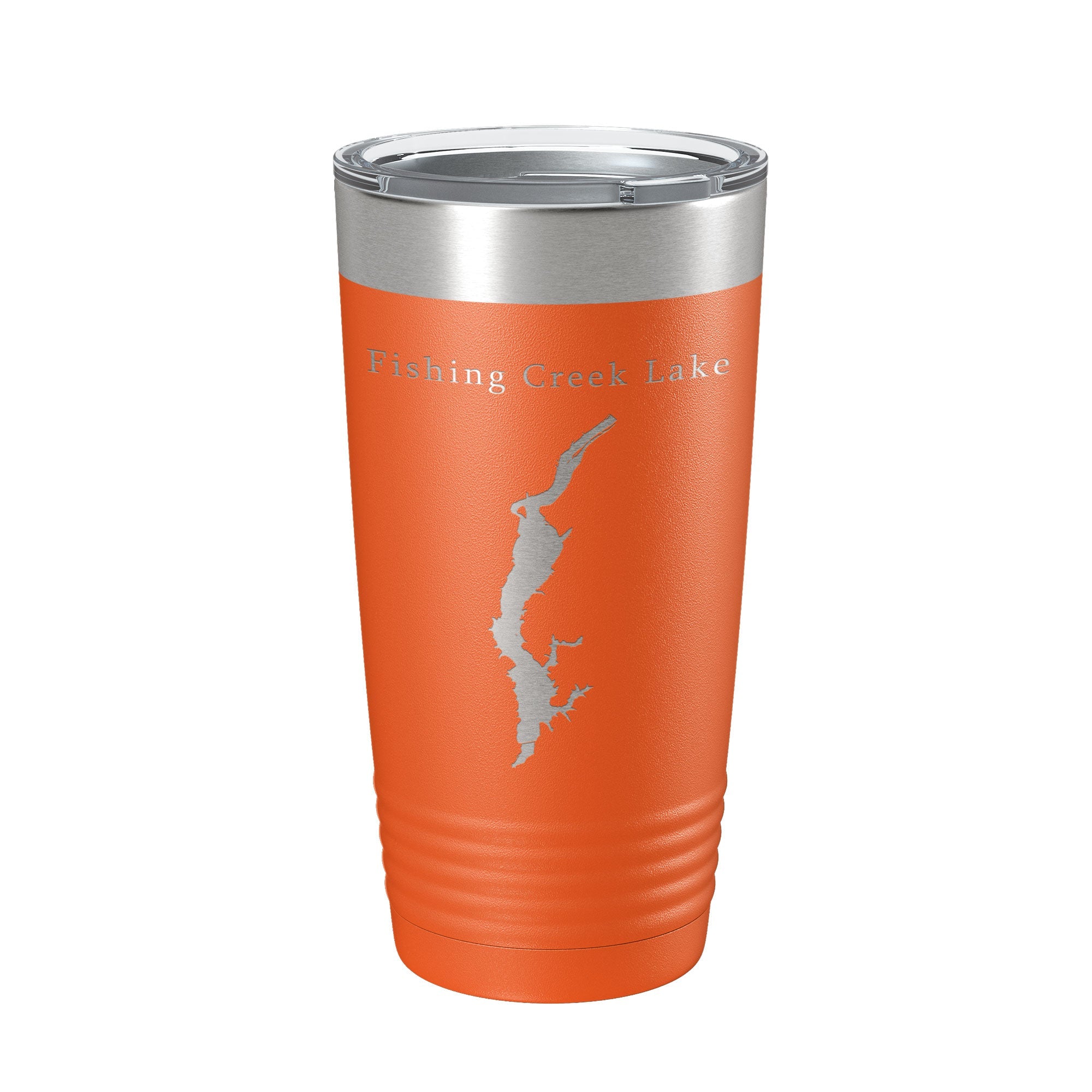 Fishing Creek Lake Tumbler showcased at a scenic viewpoint