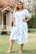 Front view of Charming Plus Size Floral Midi Dress by Threaded Pear
