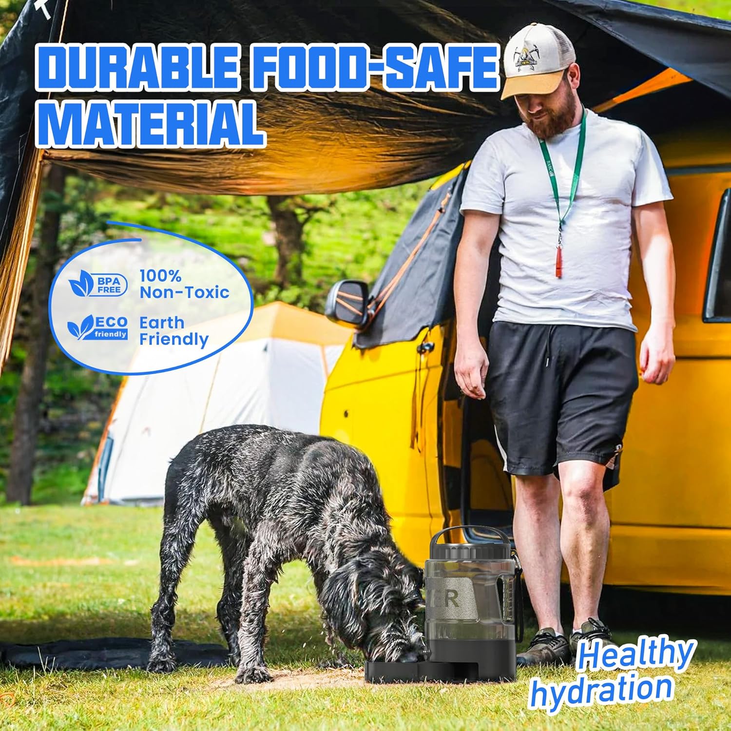 Side view of LESOTC 95OZ Dog Water Bottle with easy dispense feature