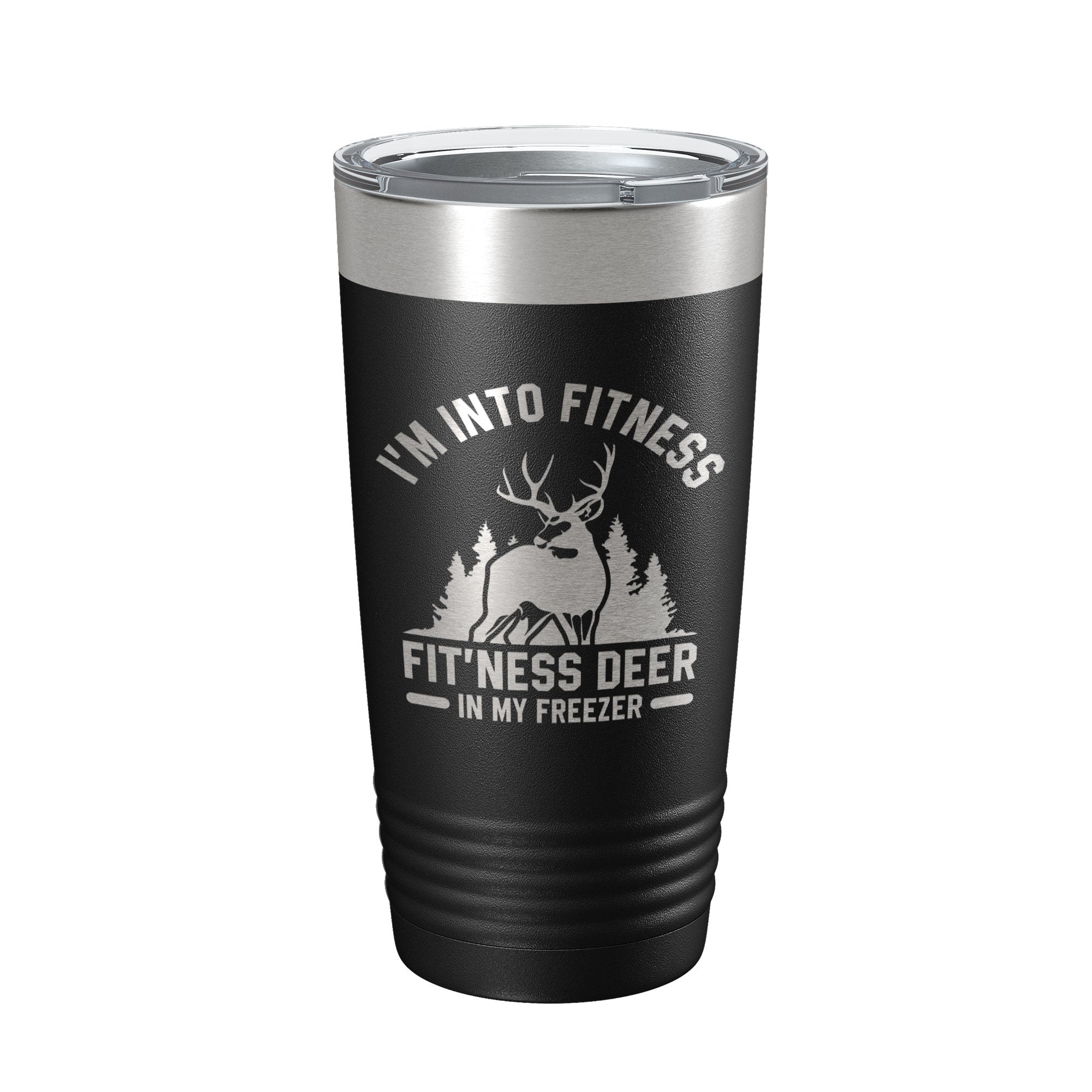 Funny Deer Hunter Travel Mug showcasing its 20 oz capacity