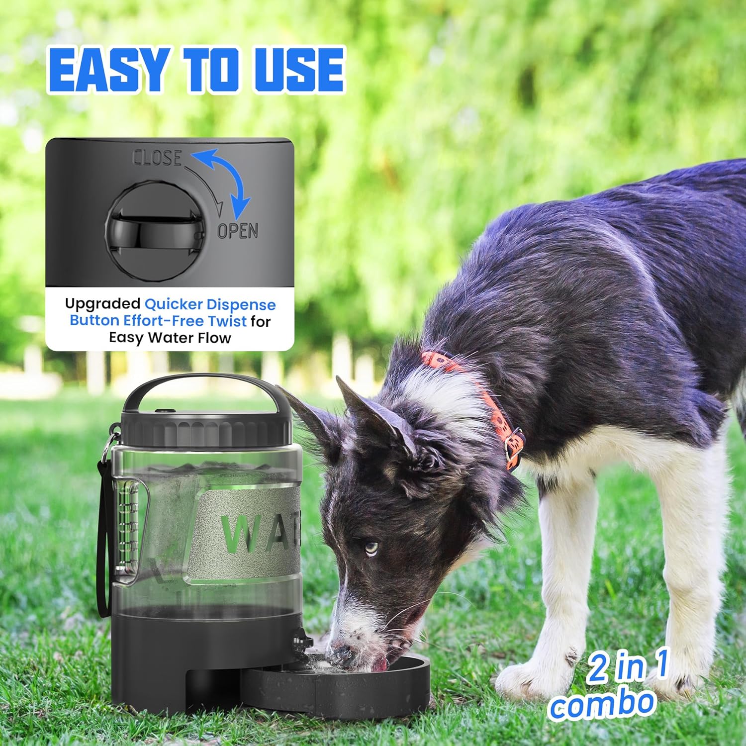 Front view of 95OZ Dog Water Bottle by LESOTC in outdoor setting