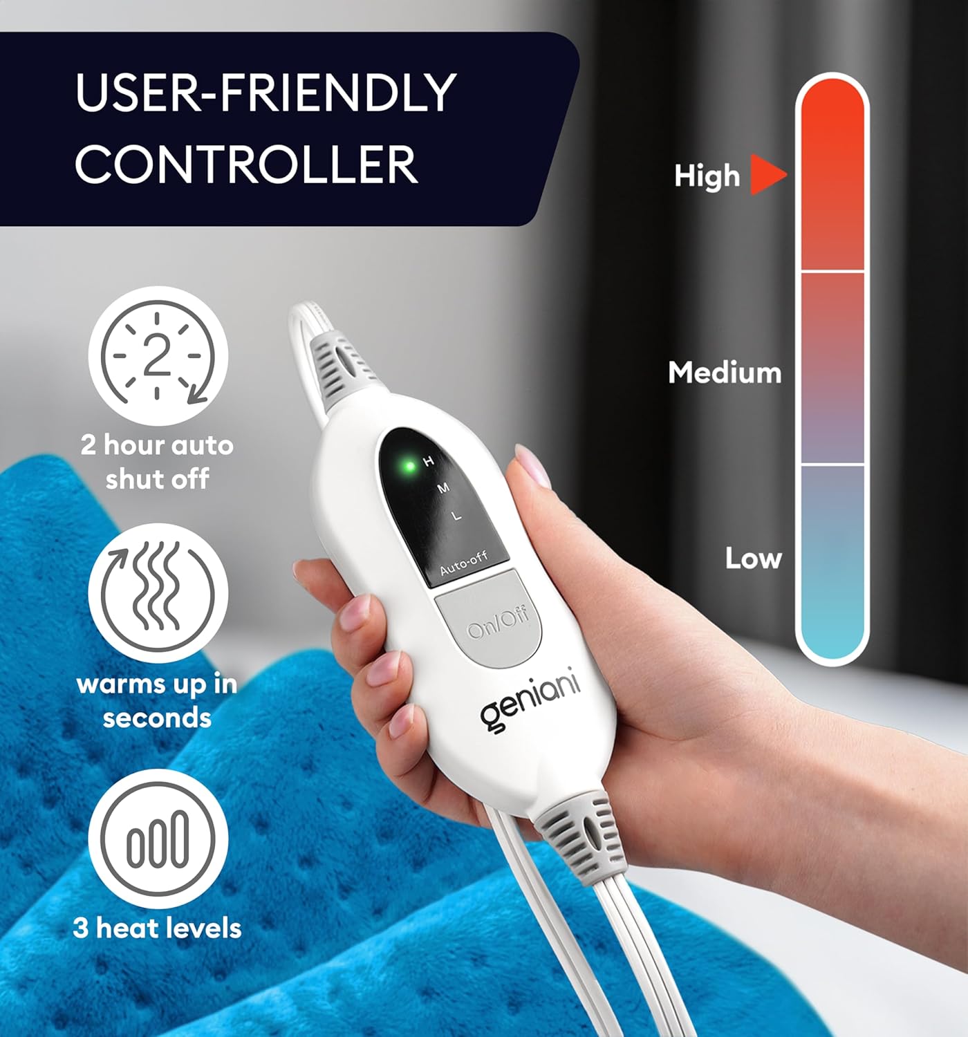 Top view of Geniani Extra Large Aqua Blue Heating Pad.