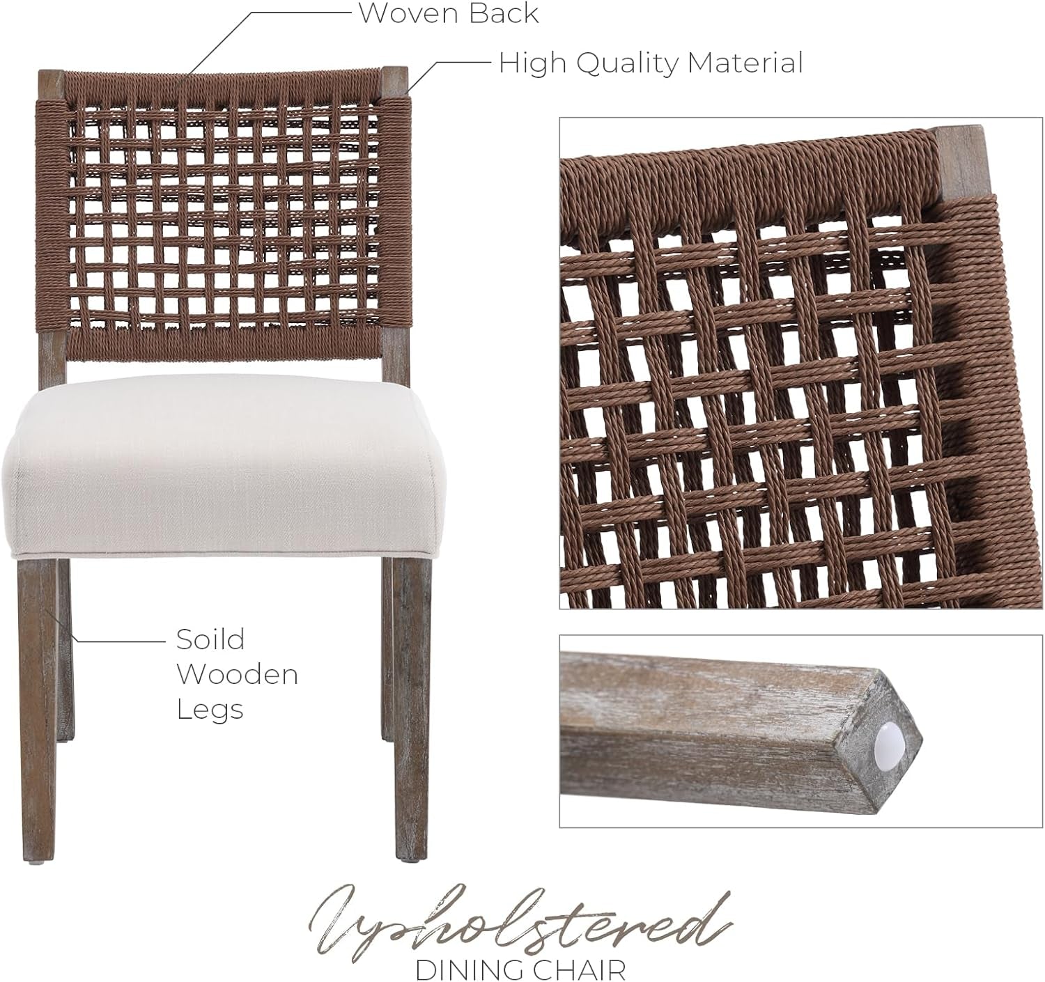 Beige Linen Upholstered Dining Chairs Midcentury Modern