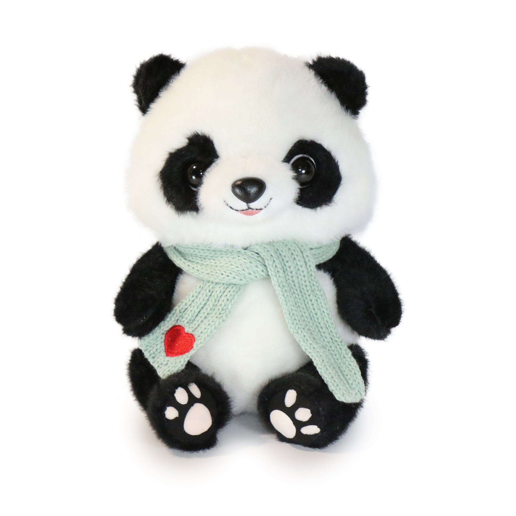 Side view of Blush Panda Plush Toy displaying its soft fur