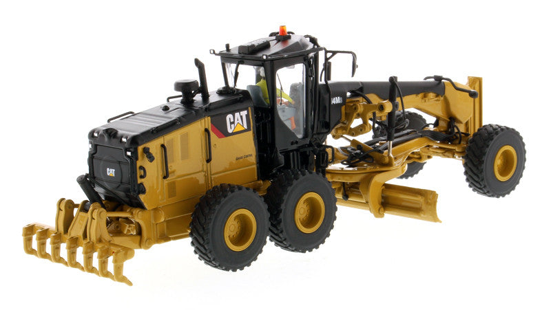 Side angle of CAT 14M3 Motor Grader Diecast Model showcasing details