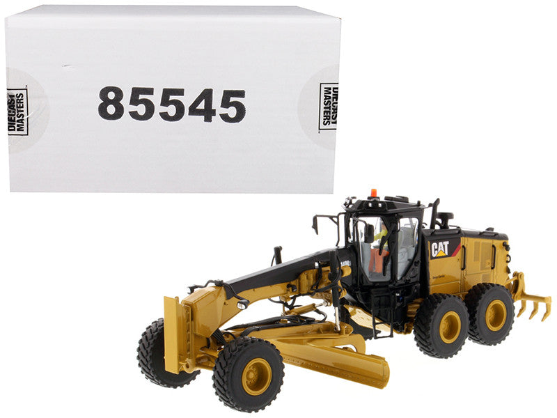 Front view of CAT 14M3 Motor Grader Diecast Model by Diecast Masters