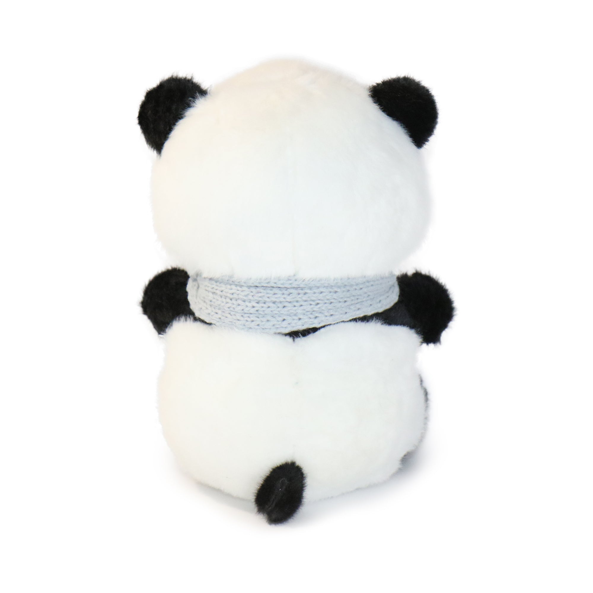 Front view of Blush Panda Plush Toy by Pambu with heart scarf