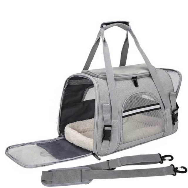 Side view showcasing the sleek design of the Foldable Pet Carrier in grey