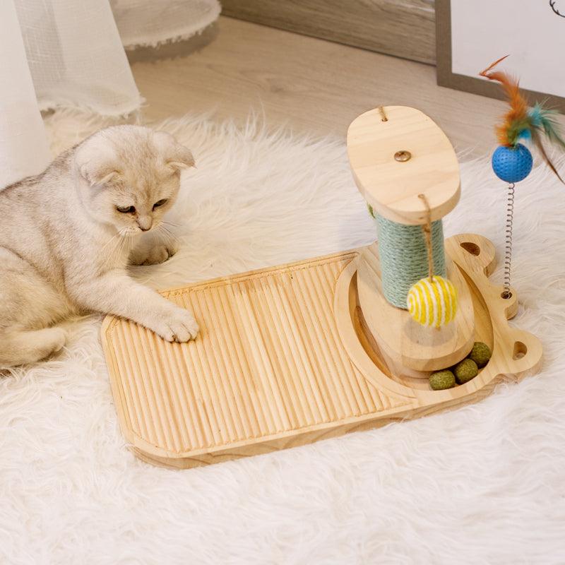 Interactive Wooden Cat Scratcher Maze Ball Toy blended with home decor