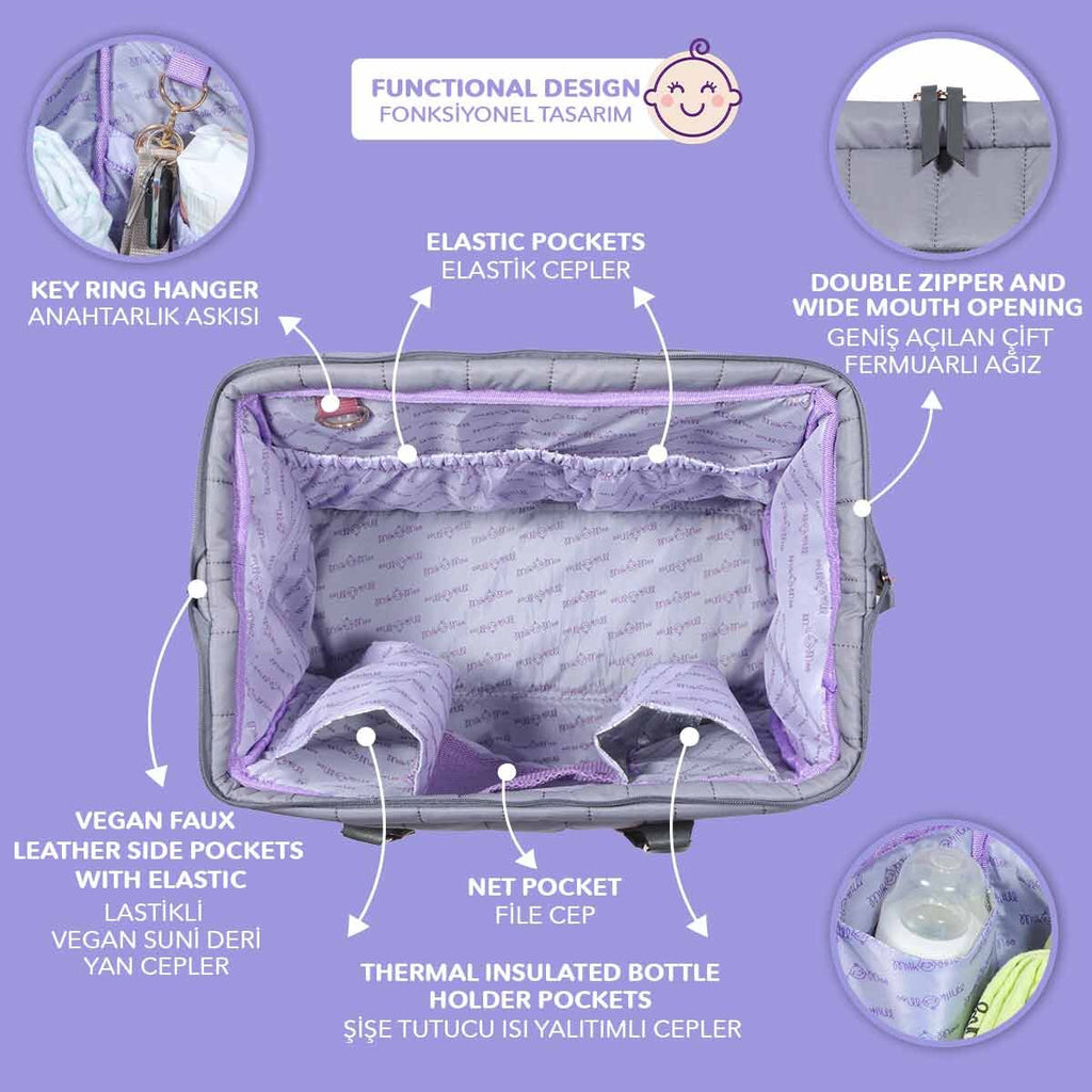 Milk&Moo Diaper Bag Quilted Dark Gray