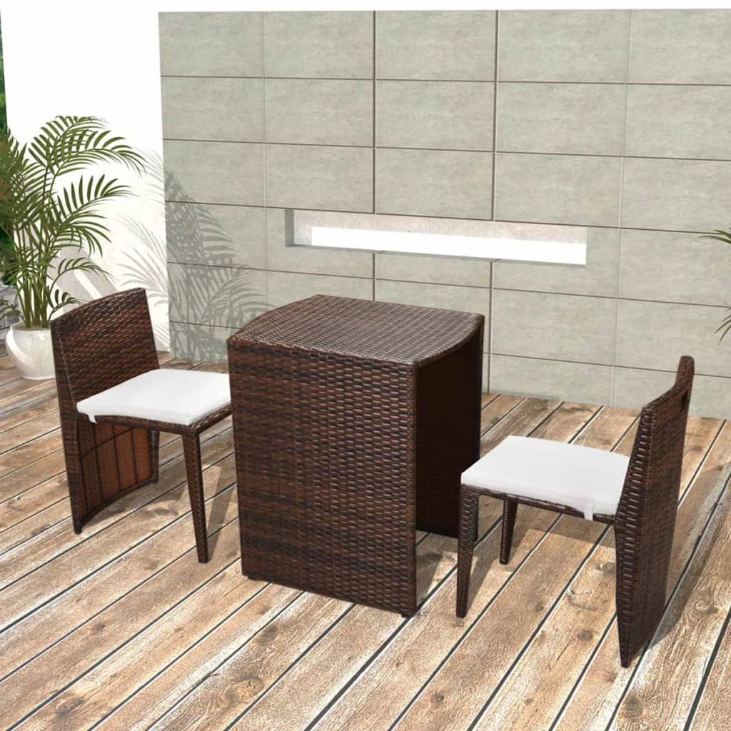 vidaXL Patio Bistro Set Outdoor Furniture Set Table and Chairs Poly Rattan