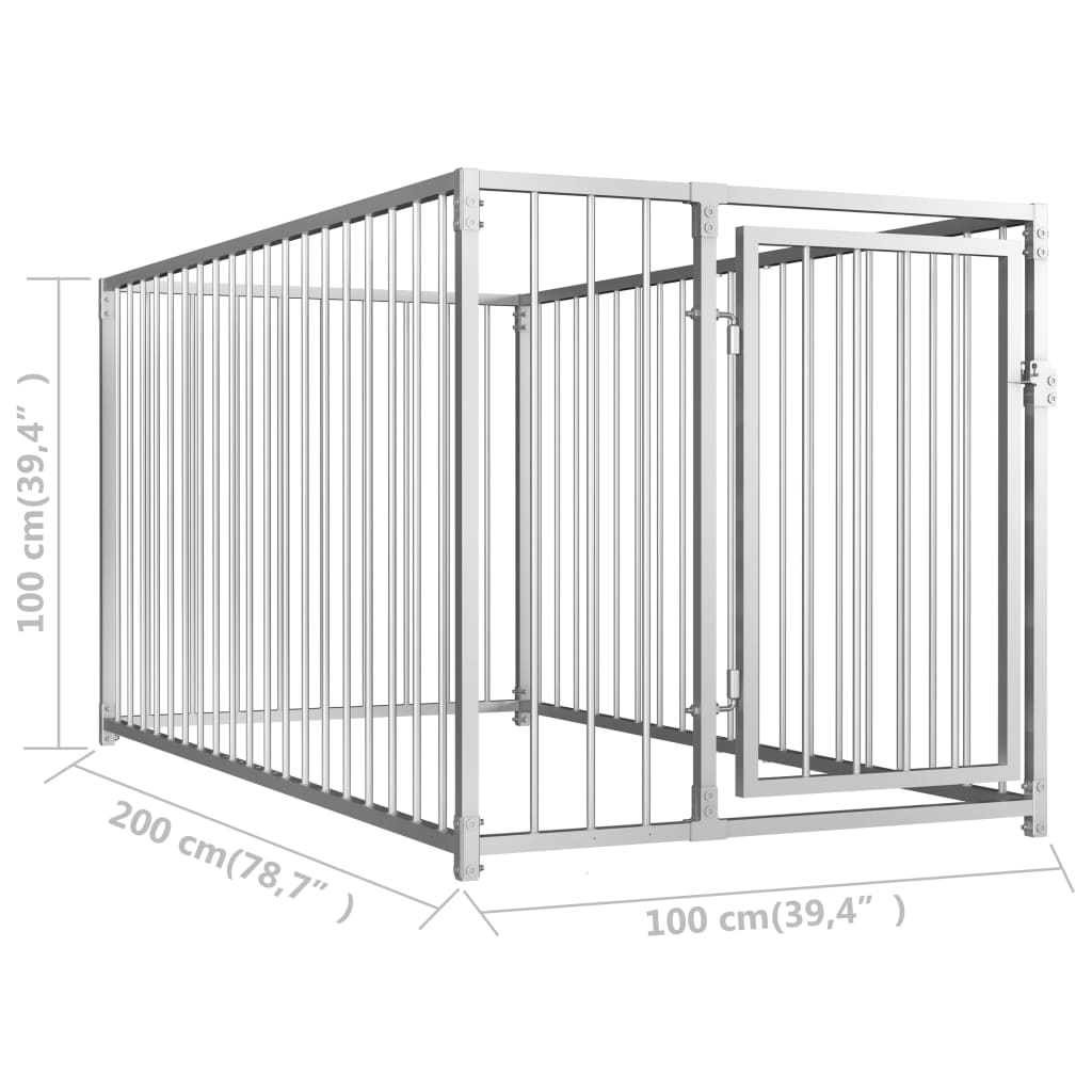 vidaXL Outdoor Dog Kennel Large Dog Crate Dog Cage Playpen Galvanized Steel