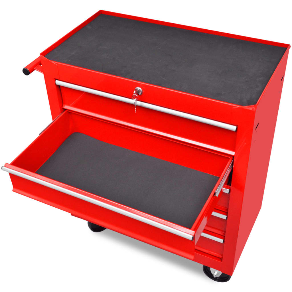 vidaXL Red Workshop Tool Trolley 5 Drawers