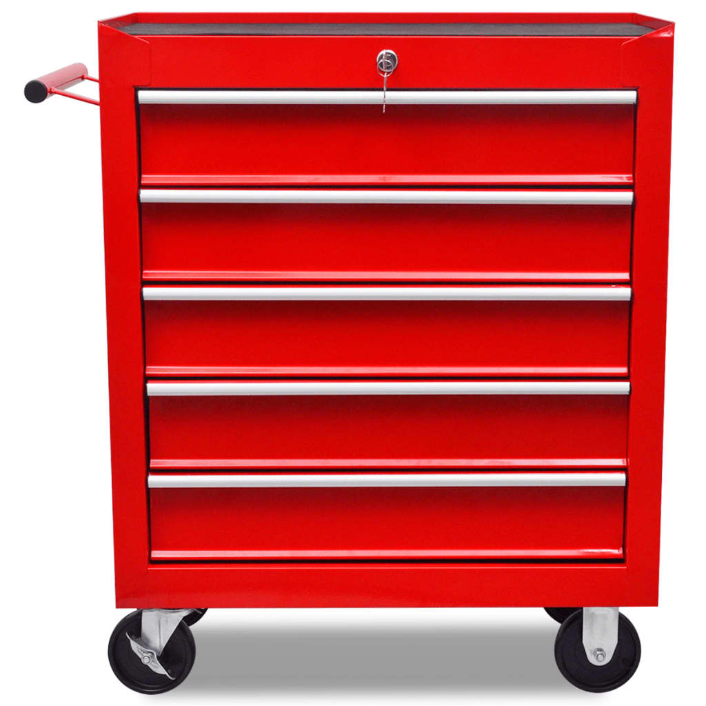 vidaXL Red Workshop Tool Trolley 5 Drawers