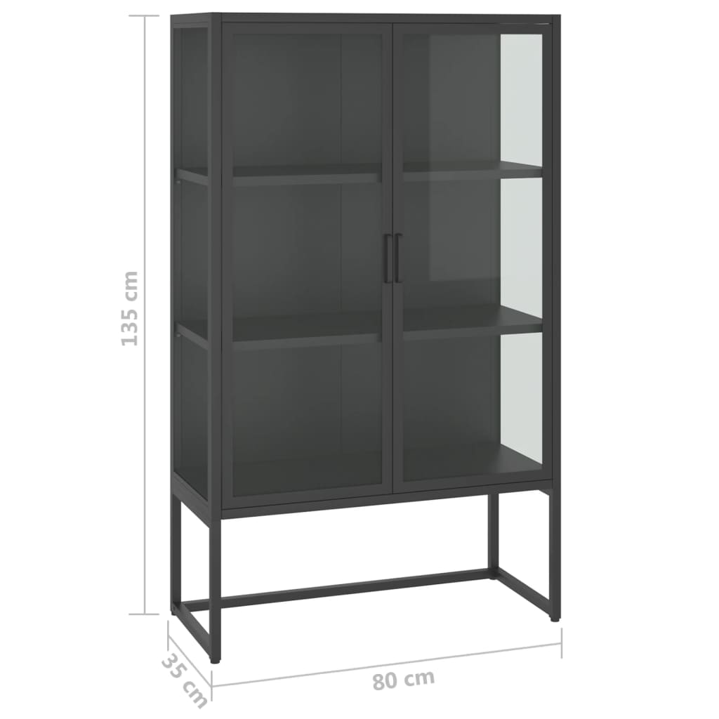 vidaXL Storage Cabinet for Entryway Hallway Office Steel and Tempered Glass