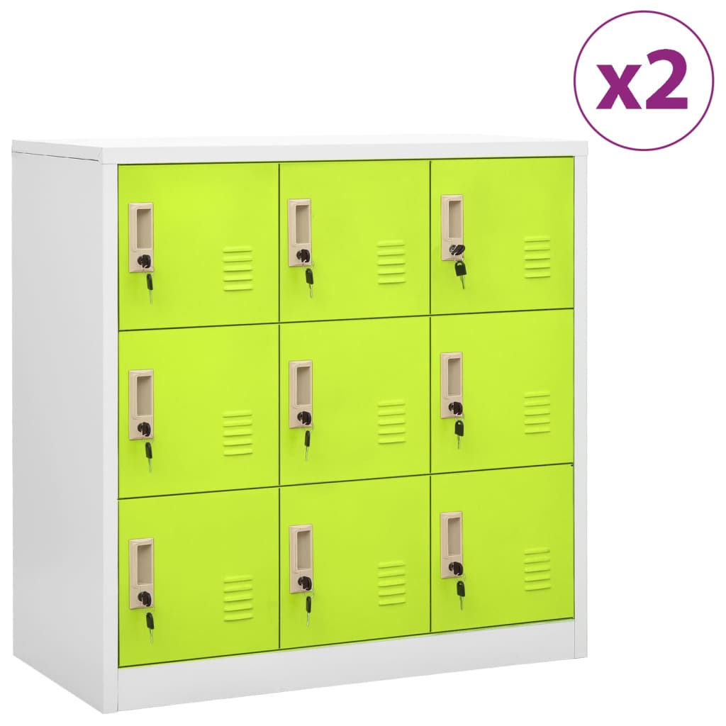 vidaXL Locker Cabinets 2 pcs Light Gray and Green 35.4"x17.7"x36.4" Steel