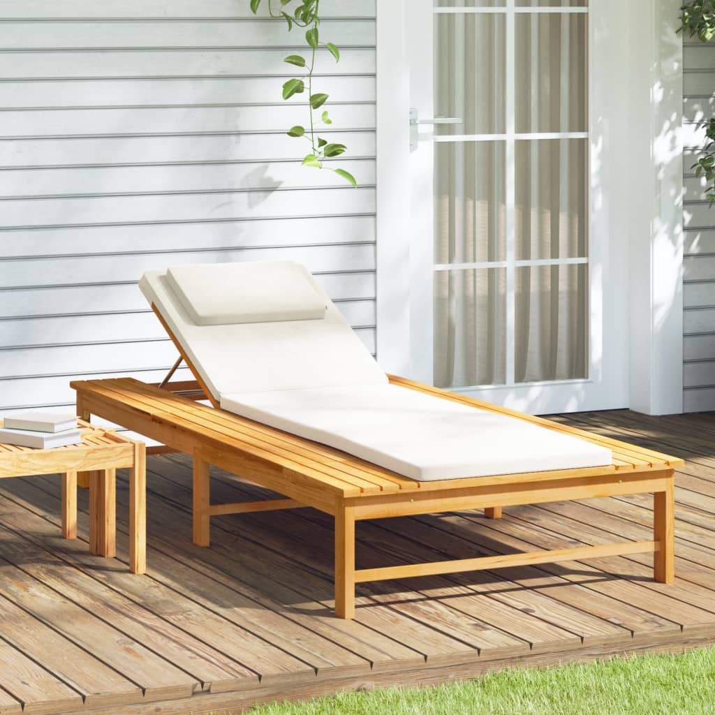 vidaXL Sun Lounger Outdoor Chair with Cushion and Pillow Solid Wood Acacia