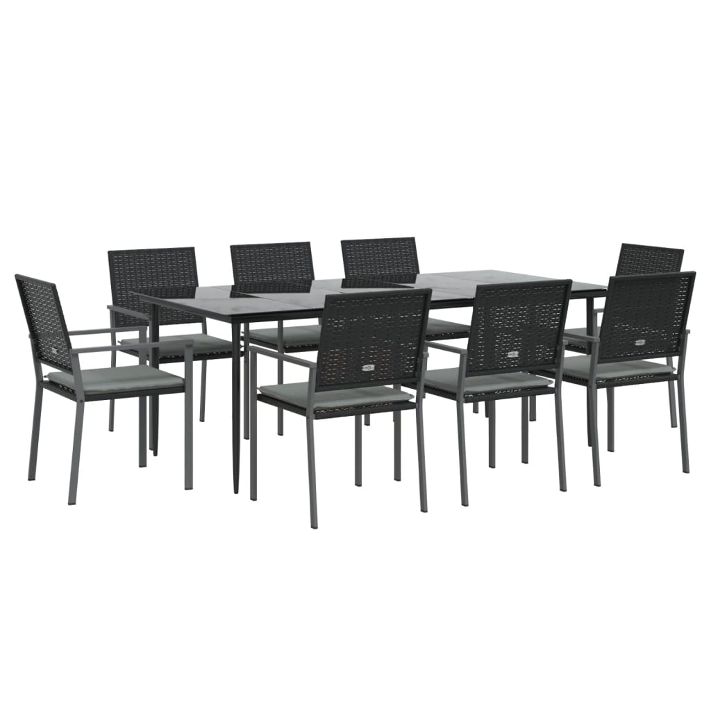 vidaXL 9 Piece Patio Dining Set with Cushions Poly Rattan and Steel