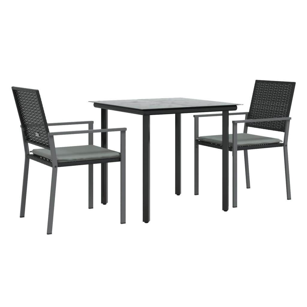 vidaXL 3 Piece Patio Dining Set with Cushions Poly Rattan and Steel