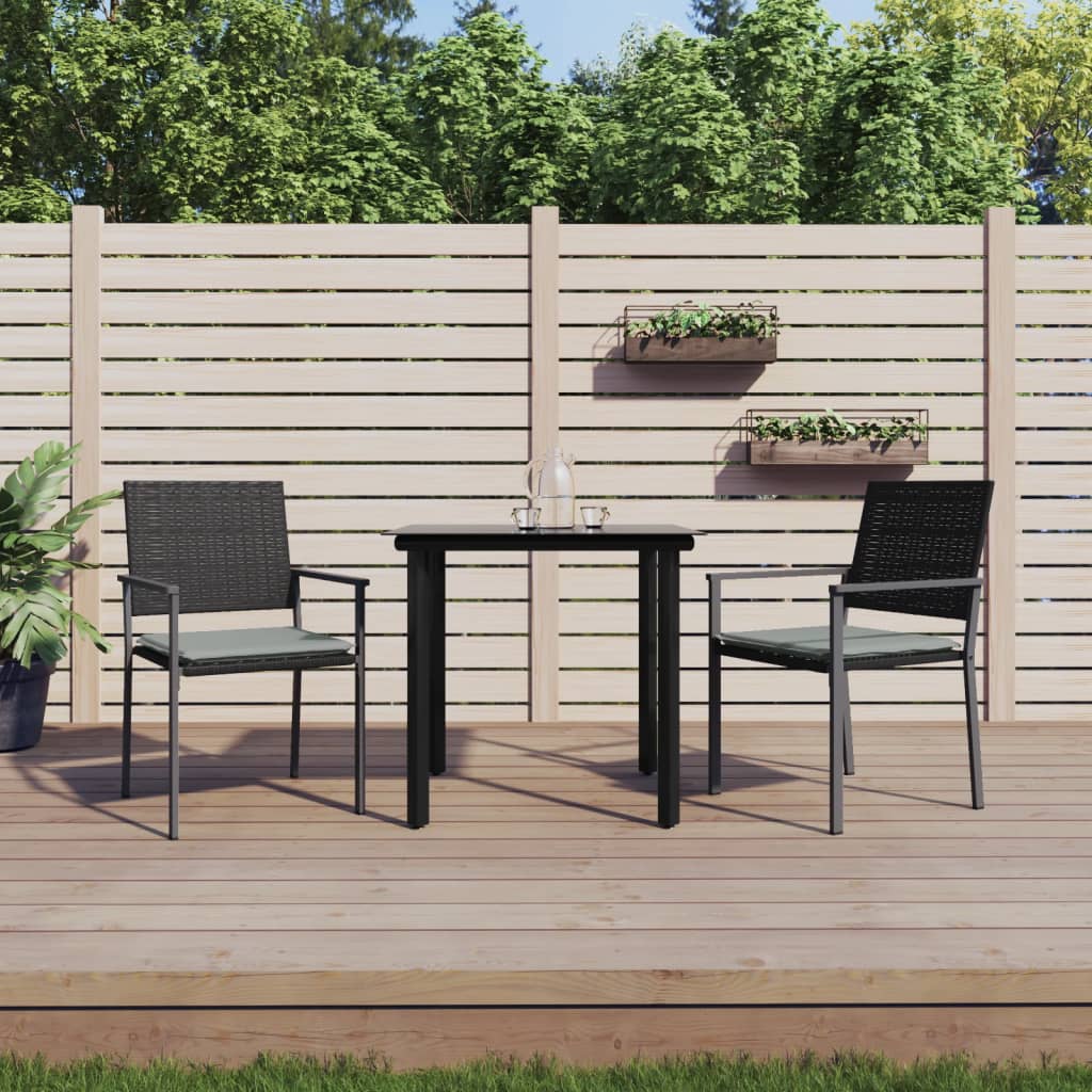 vidaXL 3 Piece Patio Dining Set with Cushions Poly Rattan and Steel