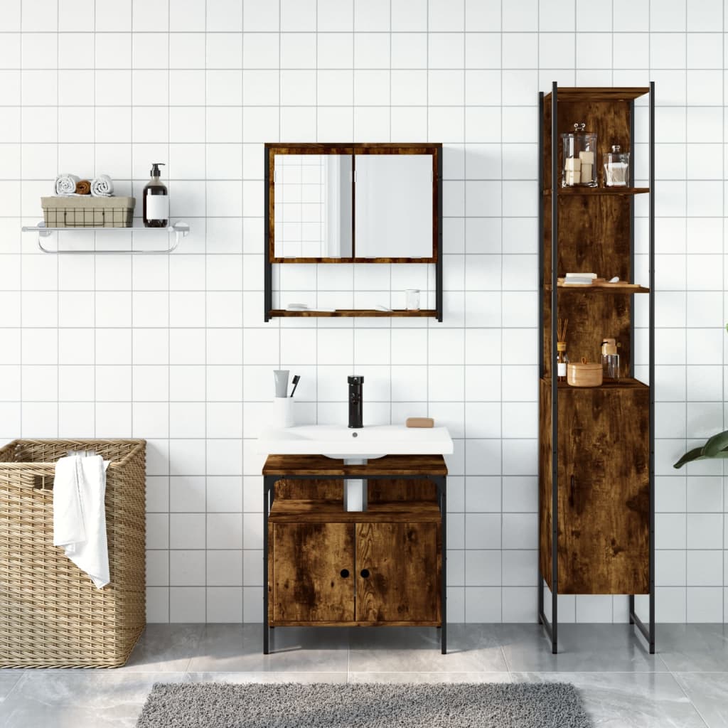 vidaXL 3 Piece Bathroom Furniture Set Smoked Oak Engineered Wood