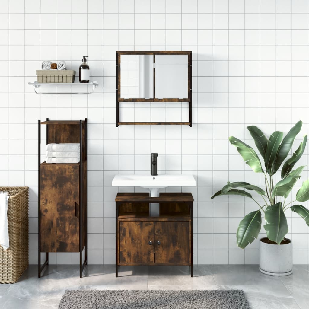 vidaXL 3 Piece Bathroom Furniture Set Smoked Oak Engineered Wood
