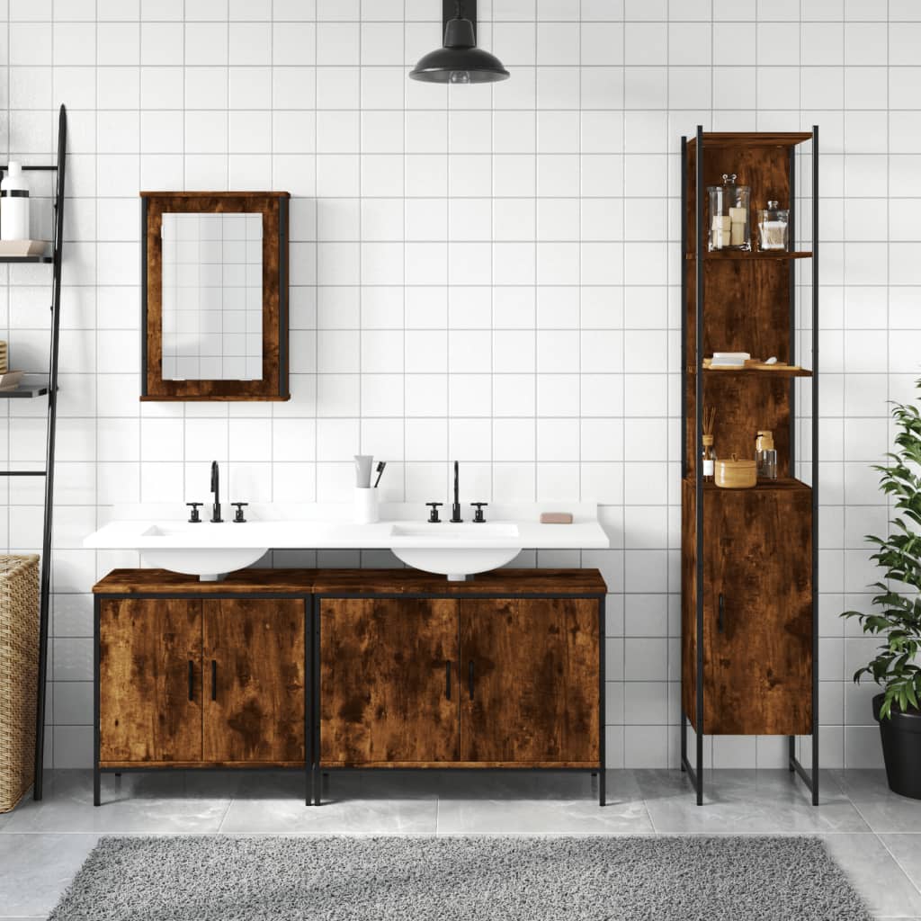 vidaXL 4 Piece Bathroom Furniture Set Black Engineered Wood