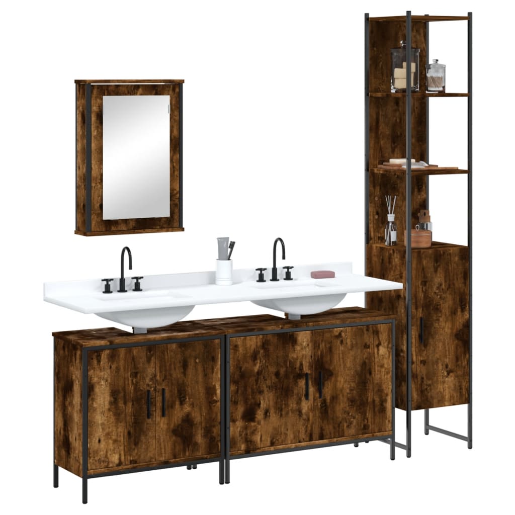vidaXL 4 Piece Bathroom Furniture Set Black Engineered Wood