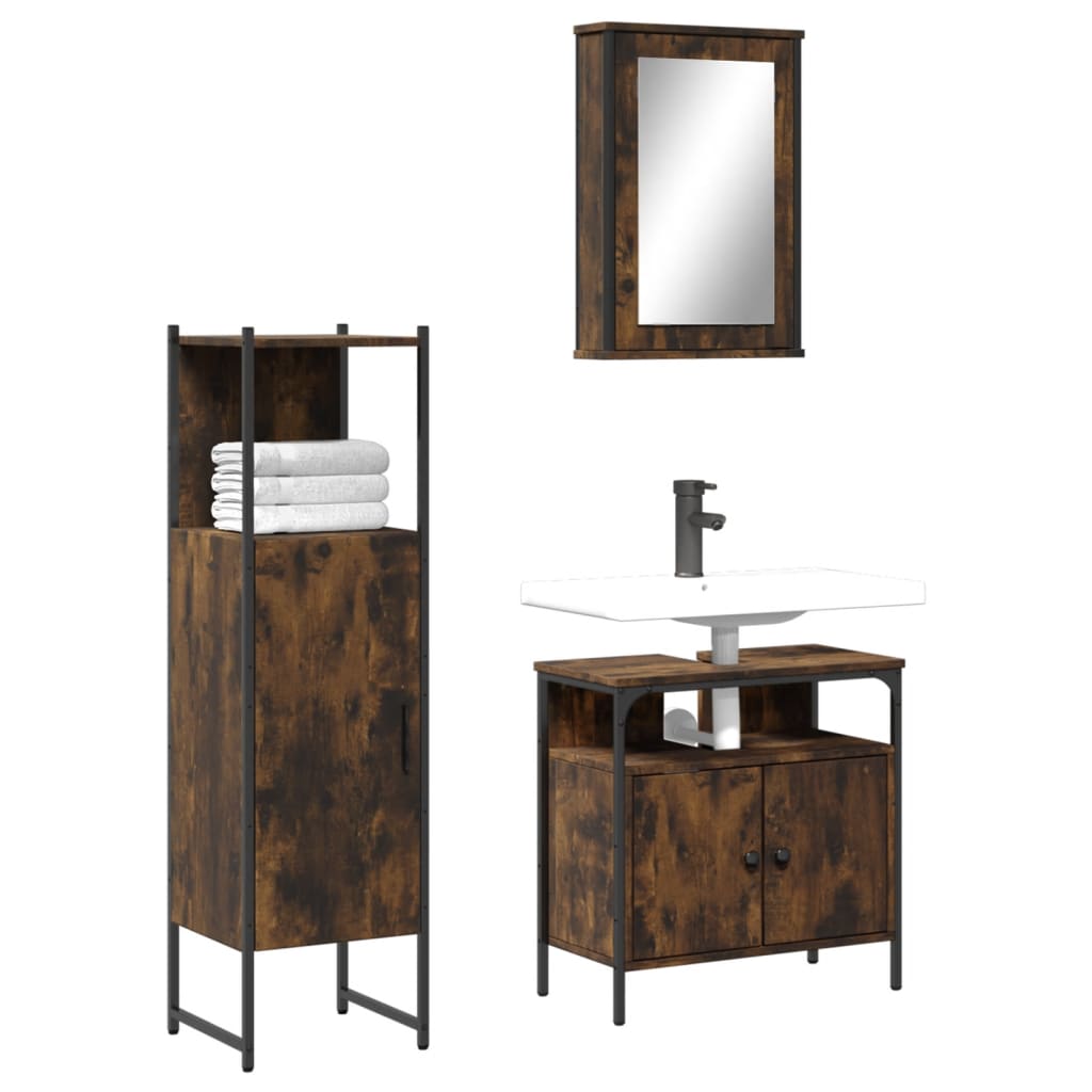 vidaXL 3 Piece Bathroom Furniture Set Black Engineered Wood