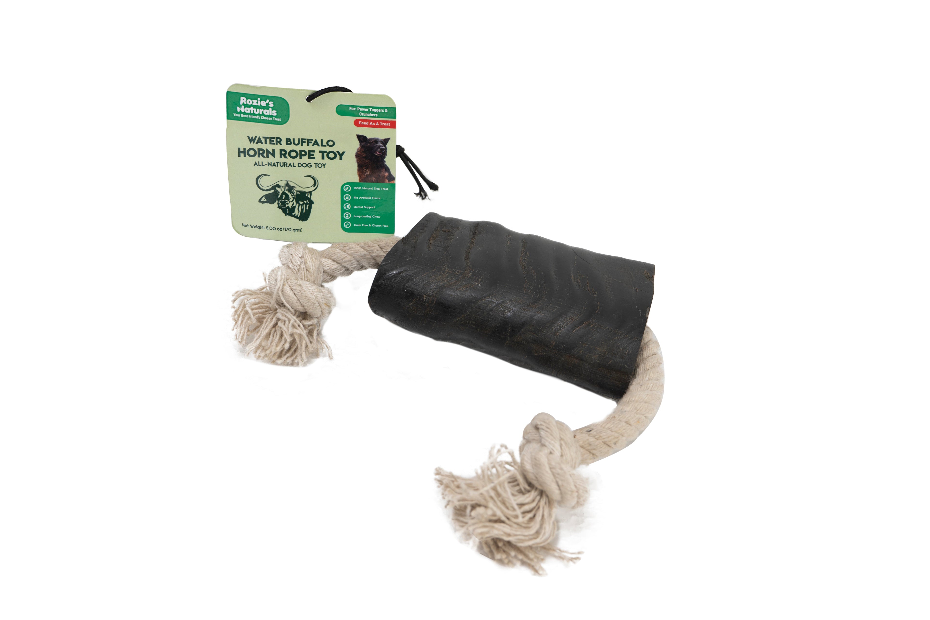 Water Buffalo Horn 14" Cotton Rope Tug Toy Dog Chews-2 Count-10 oz (WSP)