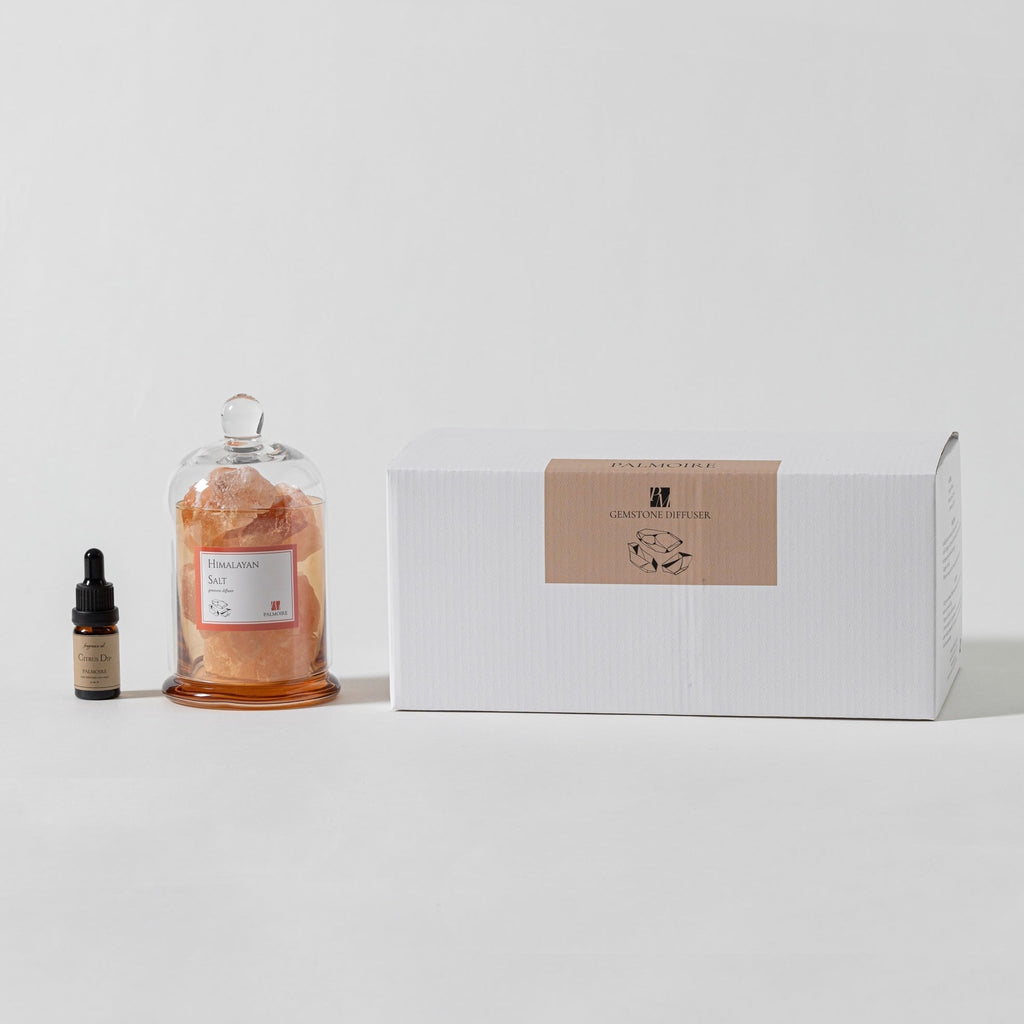 Lifestyle image of Citrus Infused Himalayan Salt Gemstone Diffuser in a living room