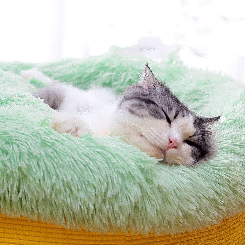 Close-up of Ultimate Cozy Luxury Plush Winter Nest Pet Bed's plush texture by Dog Hugs Cat