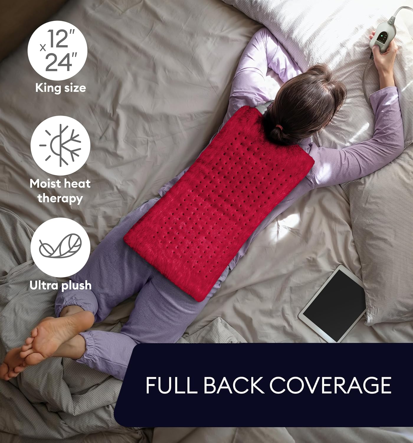 Side angle of Geniani Extra Large Heating Pad showcasing flexibility