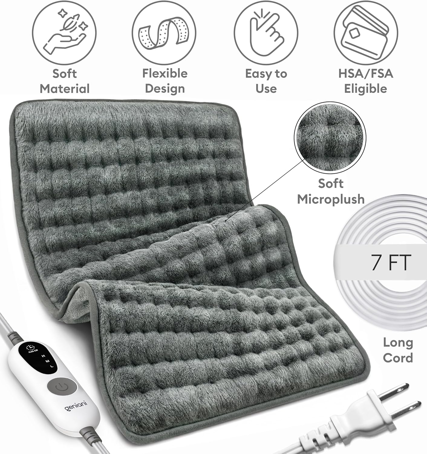 Geniani Extra Large Double-Sided Heating Pad draped over a chair