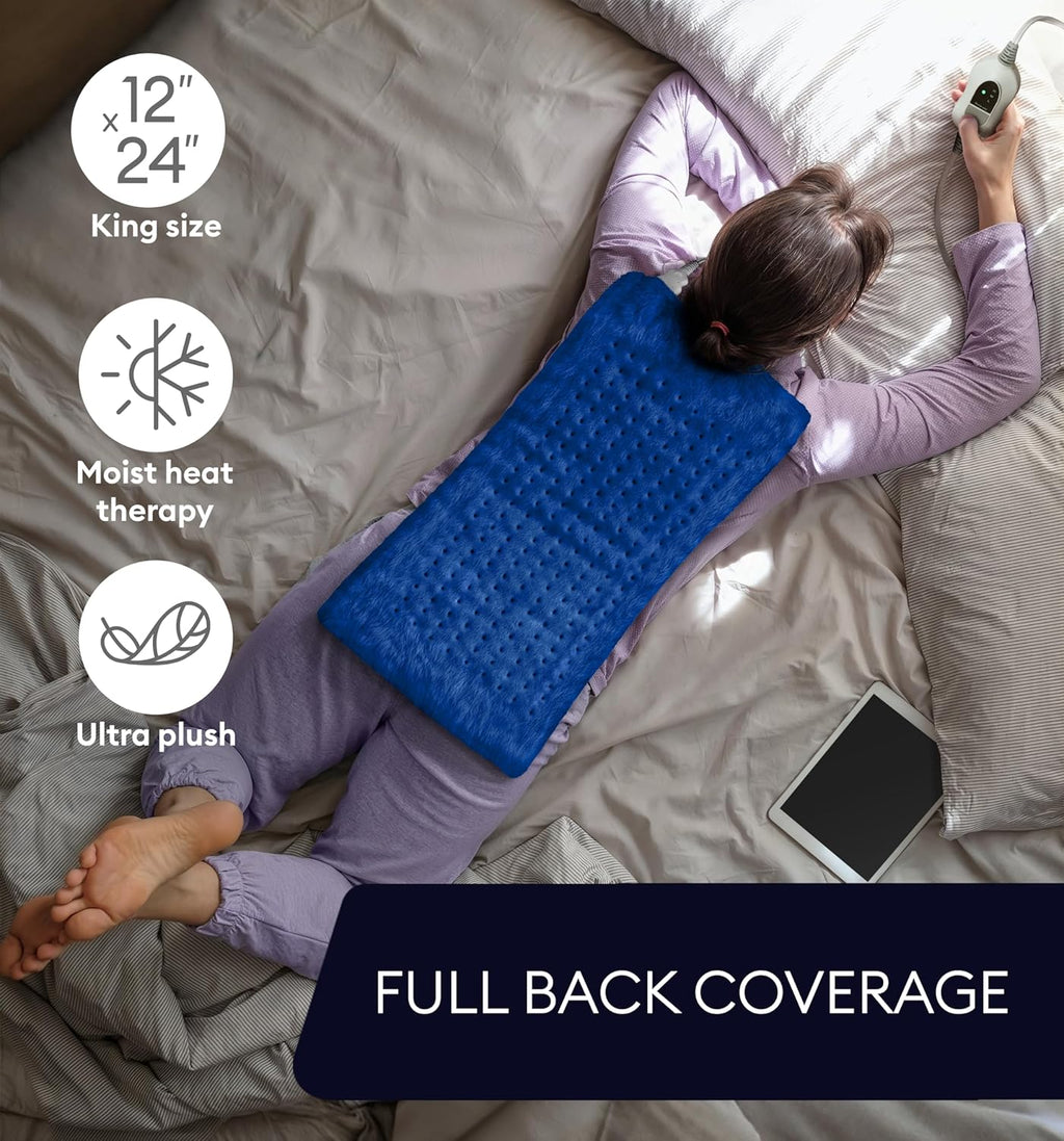 Side angle of Geniani Extra Large Space Blue Heating Pad showcasing softness