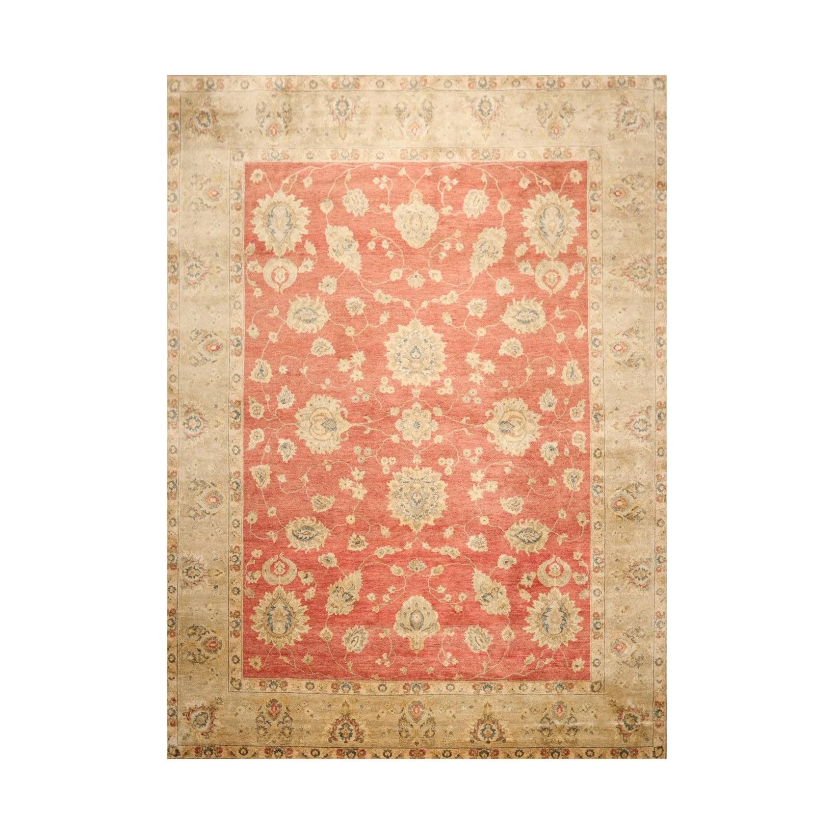 9'1'' x 12' Hand Knotted Wool Vegetable dyes Peshawar Oriental Area Rug Coral