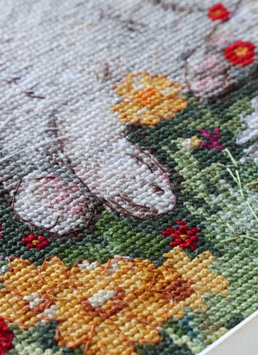 User stitching with Abris Art Cross-Stitch Kit - Hot Day Deco Scene