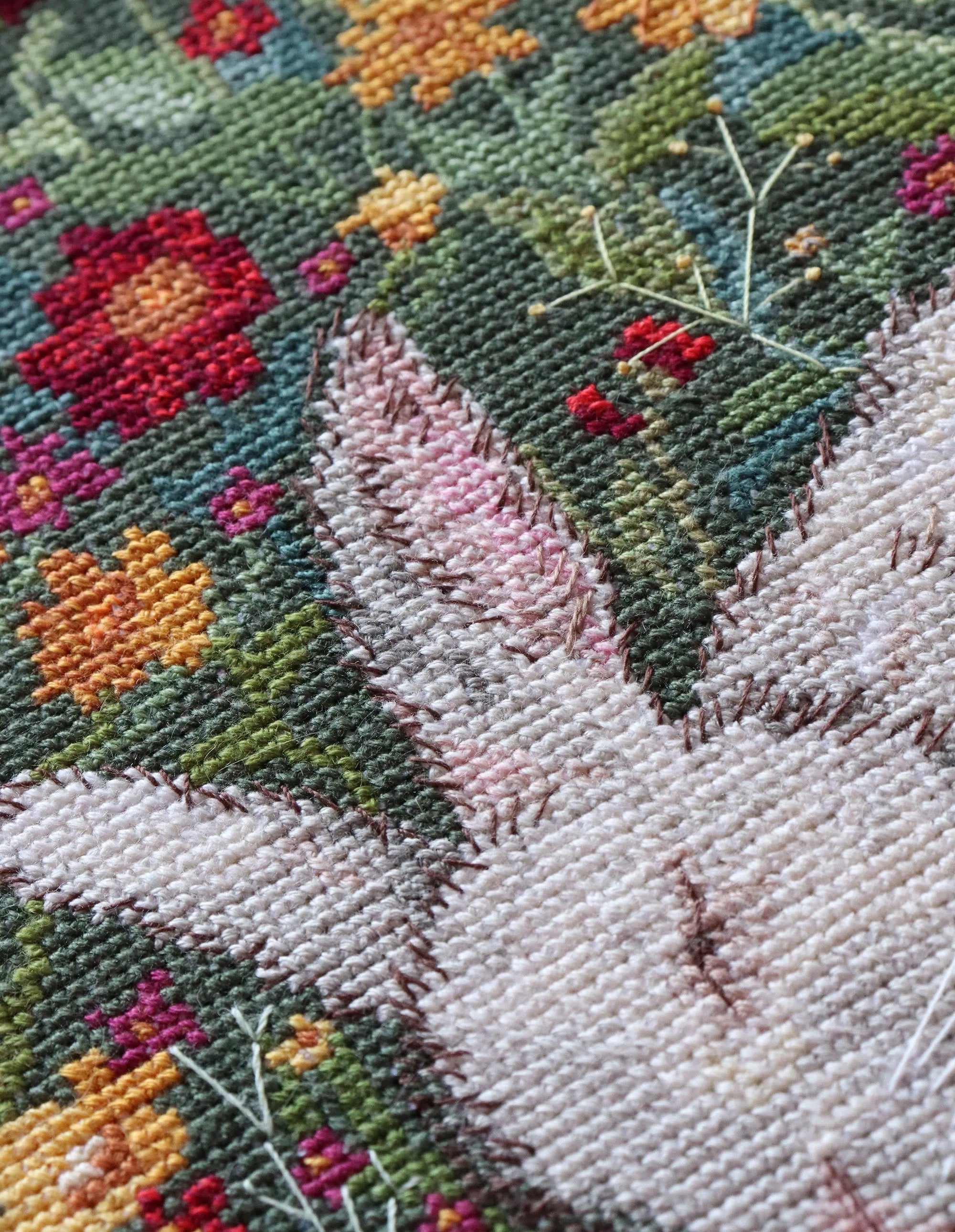 Detailed view of the needle and threads in Abris Art Cross-Stitch Kit