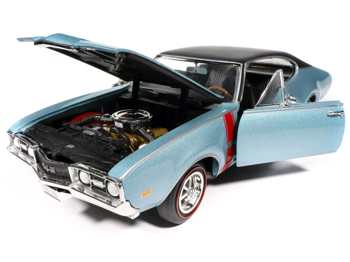 Top-down view of 1968 Oldsmobile 442 W30 Diecast Model highlighting sleek design