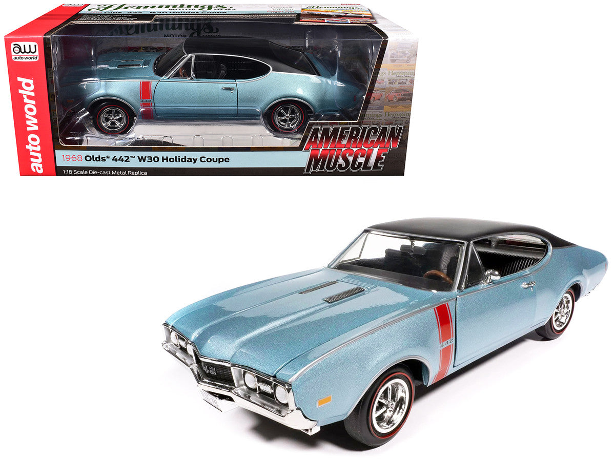 Open hood view of 1968 Oldsmobile 442 W30 Diecast Model revealing engine details