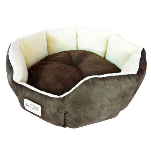 Soft velvet and faux suede Cozy Mocha Round Pet Bed in stylish design