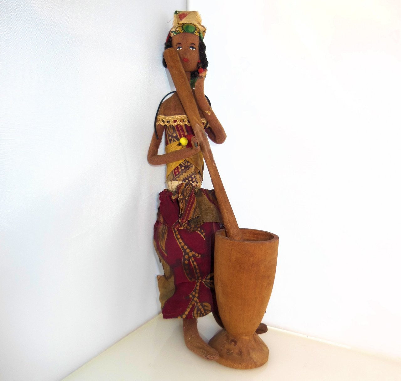 Lifestyle setting with Handcrafted Vintage African Mother & Child Doll
